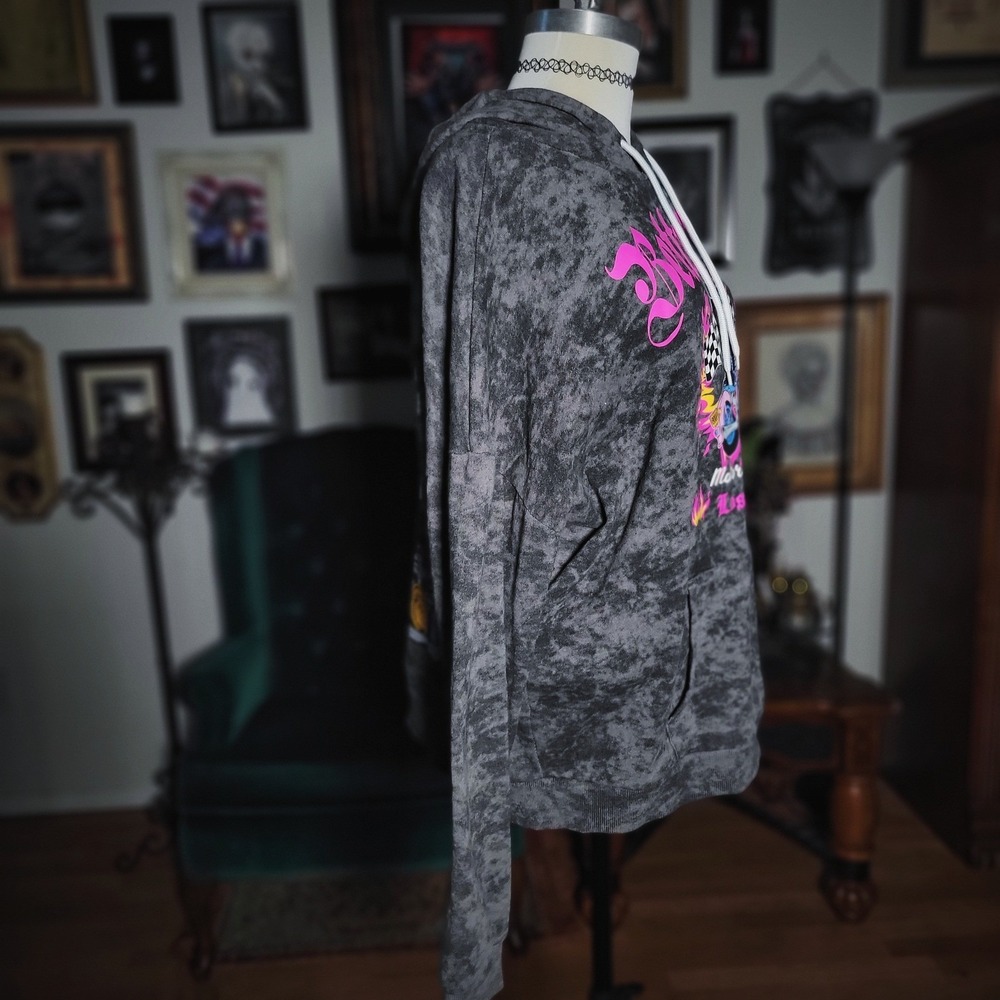 Betty Boop Hoodie Motorcycle Club Los Angeles Acid Wash Grey Pink Graphic XL 79 - Picture 4 of 8